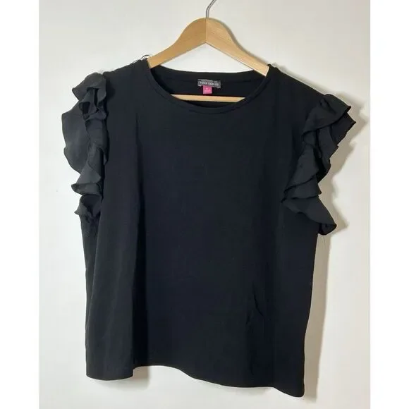 Vince Camuto Womens Size XL Black Flutter Sleeve Shirt Blouse Top - Picture 1 of 4